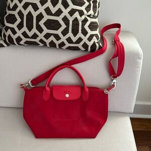 LONGCHAMP MODELE DEPOSE RED NYLON MEDIUM BAG WITH SHOULDER CROSSBODY STRAP